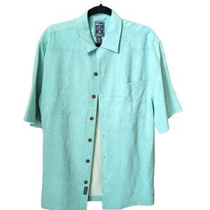 Montego‎ Resort Hawaiian Shirt Mens Small  100% Silk Tropical Floral Palm Tree